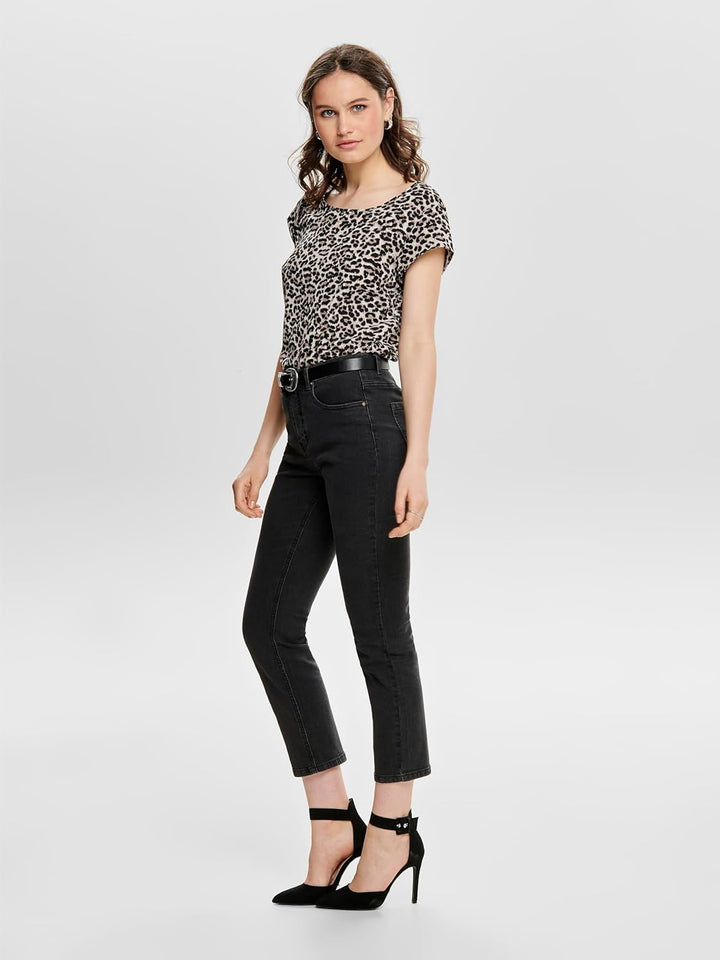 ONLY Damen Onlvic S/S Solid AOP Top Ptm T-Shirt, Blusenshirt, Kurzarm 34 2er Pack (Pack B: Black/Pum