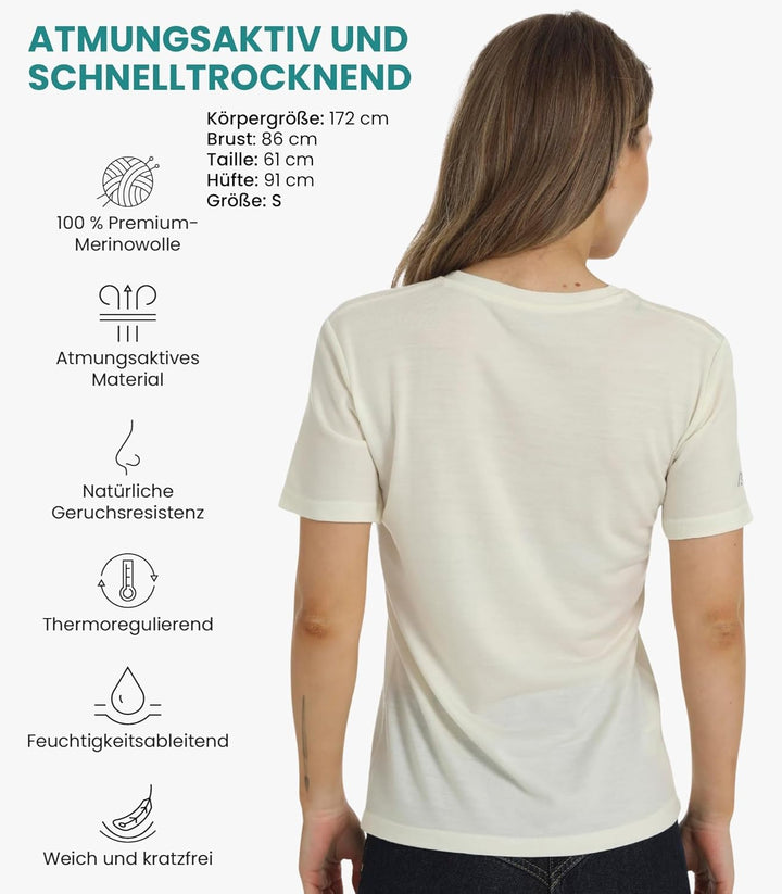 Merino.tech 100% Merino T Shirt Damen - Merinowolle Sport Wandern Thermoshirt Damen + Wandersocken C