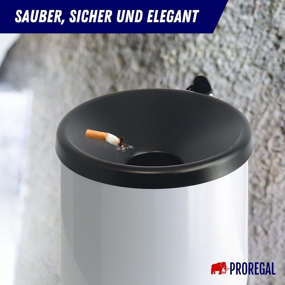 PROREGAL Runder Sicherheits-Wandaschenbecher mit Kippvorrichtung | 2 Liter, HxØ 16x16cm | Metall | W