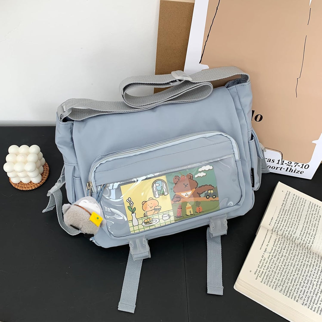 Modische Umhängetasche mit niedlichen Accessoires Casual Nylon Messenger Bag Leichte Handtasche und