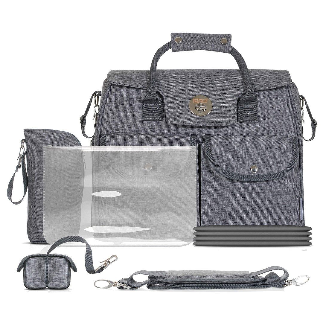 Wickeltasche 5er Set Wickelauflage Schnullerbag Kinderwagen-Haltung,Grau, Grau