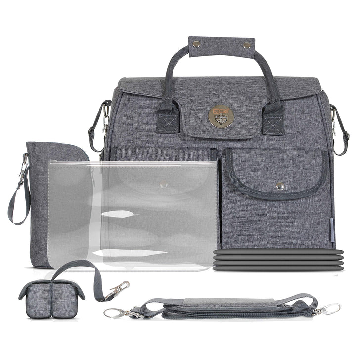 Wickeltasche 5er Set Wickelauflage Schnullerbag Kinderwagen-Haltung,Grau, Grau