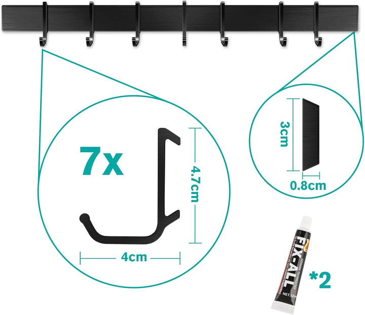 Poprkdre Hakenleiste Küche 40cm, Küchenhalterung ohne Bohren mit 7 abnehmbaren Haken, Aluminium küch
