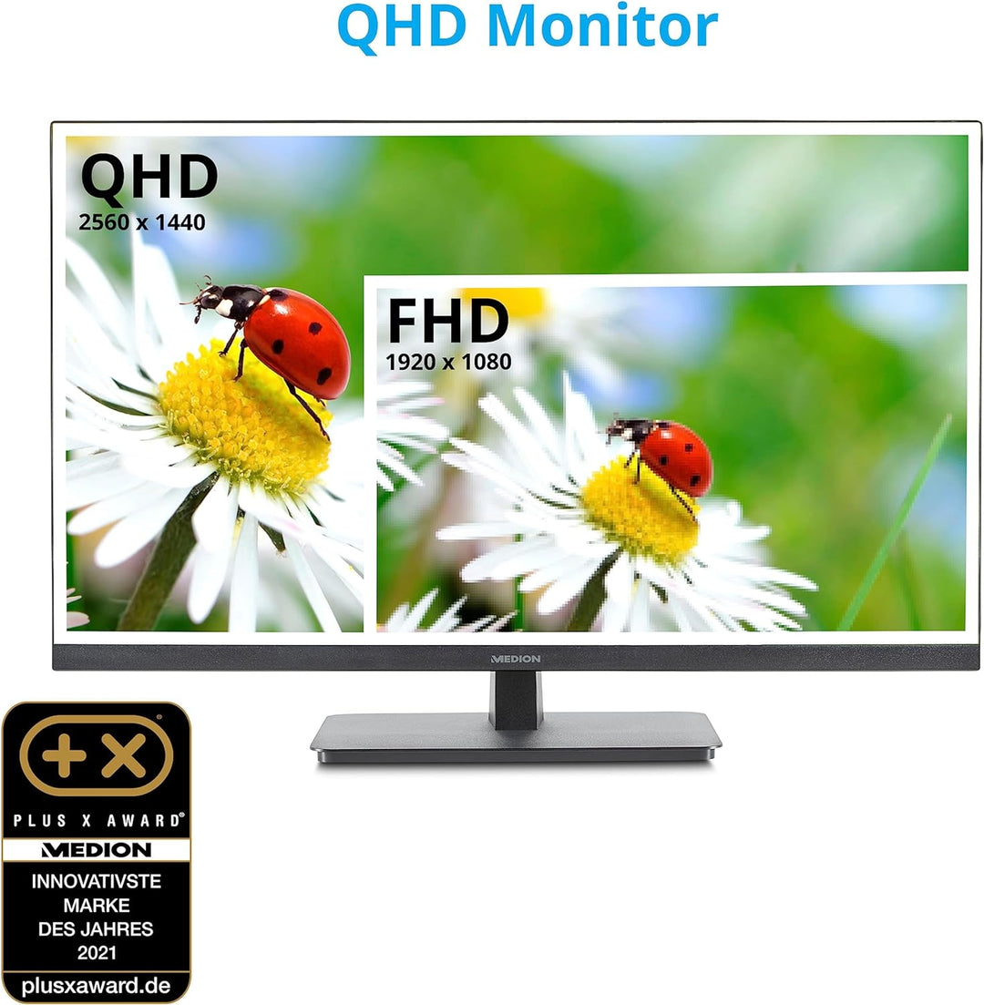 MEDION P53205 (MD 22011) 80 cm (32 Zoll) QHD Monitor (Adaptive Sync, HDMI, DisplayPort, schlankes Ge