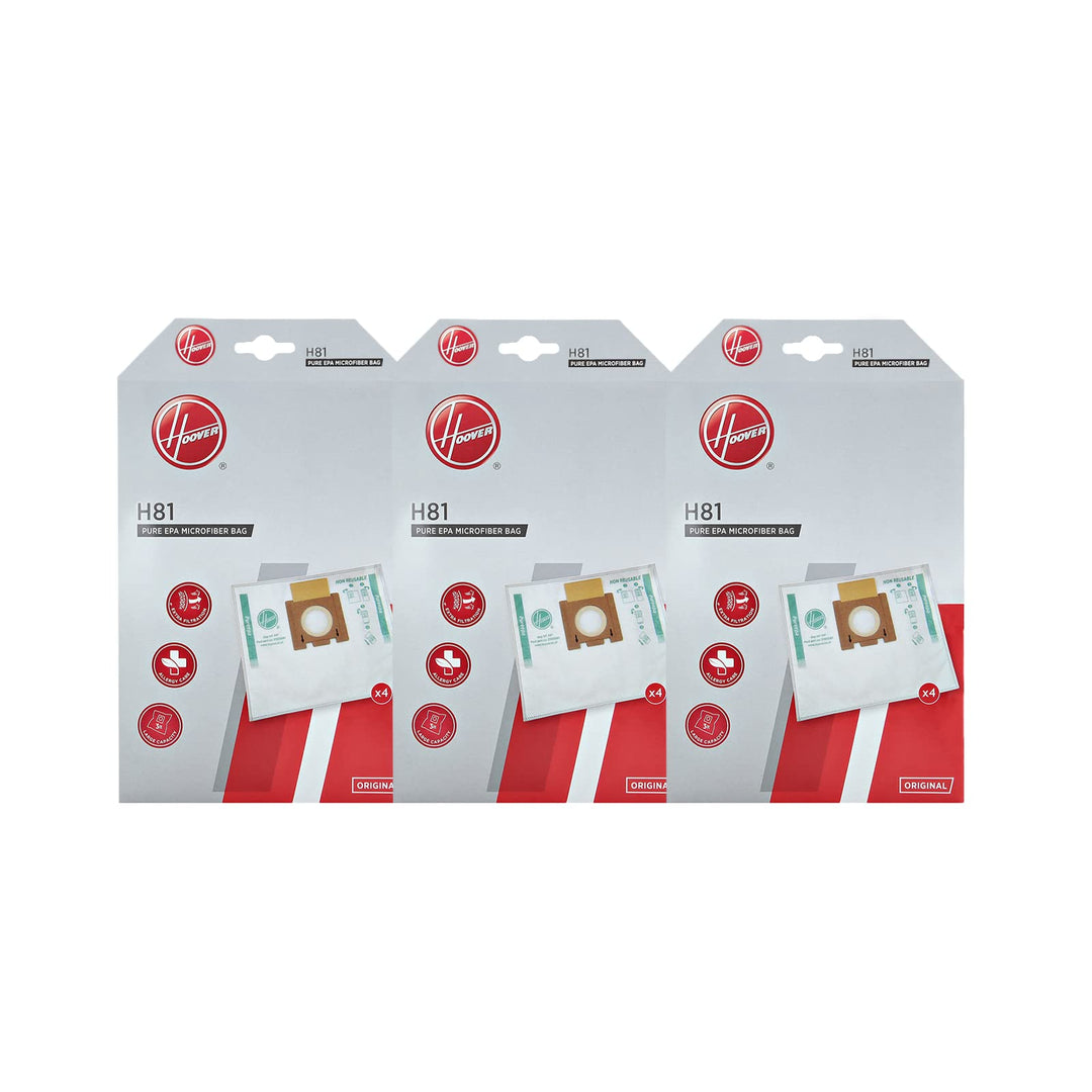 Hoover H81 Staubsaugerbeutel, Originalzubehör, aus Mikrofaser, 3 Packungen à 4 Beutel, Pure EPA, ger