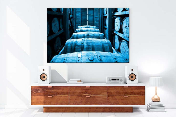 deyoli riesige Fässer in Brennerei Format 80x60 Effekt: Monocrome Blau als Leinwandbild, Motiv ferti