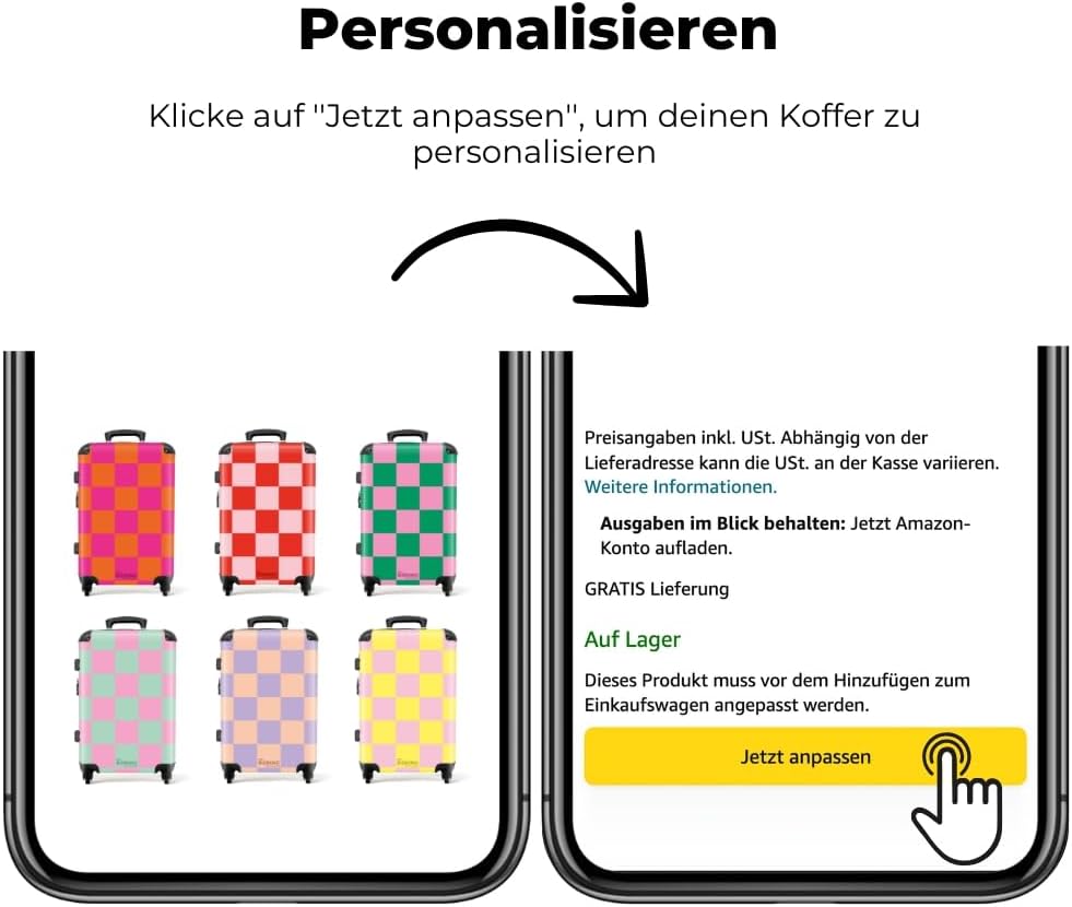 NoBoringSuitcases.com® Reisekoffer 67cm 72L Personalisiert - Grosser Hartschalenkoffer mit Rollen, L
