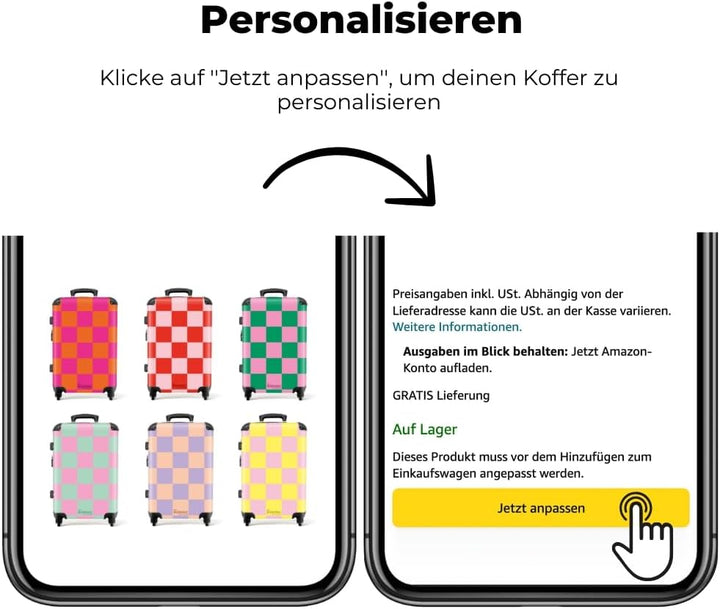 NoBoringSuitcases.com® Reisekoffer 67cm 72L Personalisiert - Grosser Hartschalenkoffer mit Rollen, L