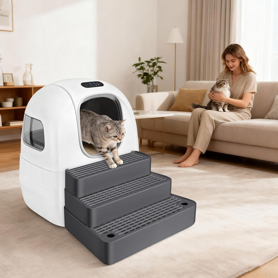 Verstellbare 3-stufige Katzentoilettenrampe, Katzen Treppen & Stufen mit Filterfunktion, leicht zu r