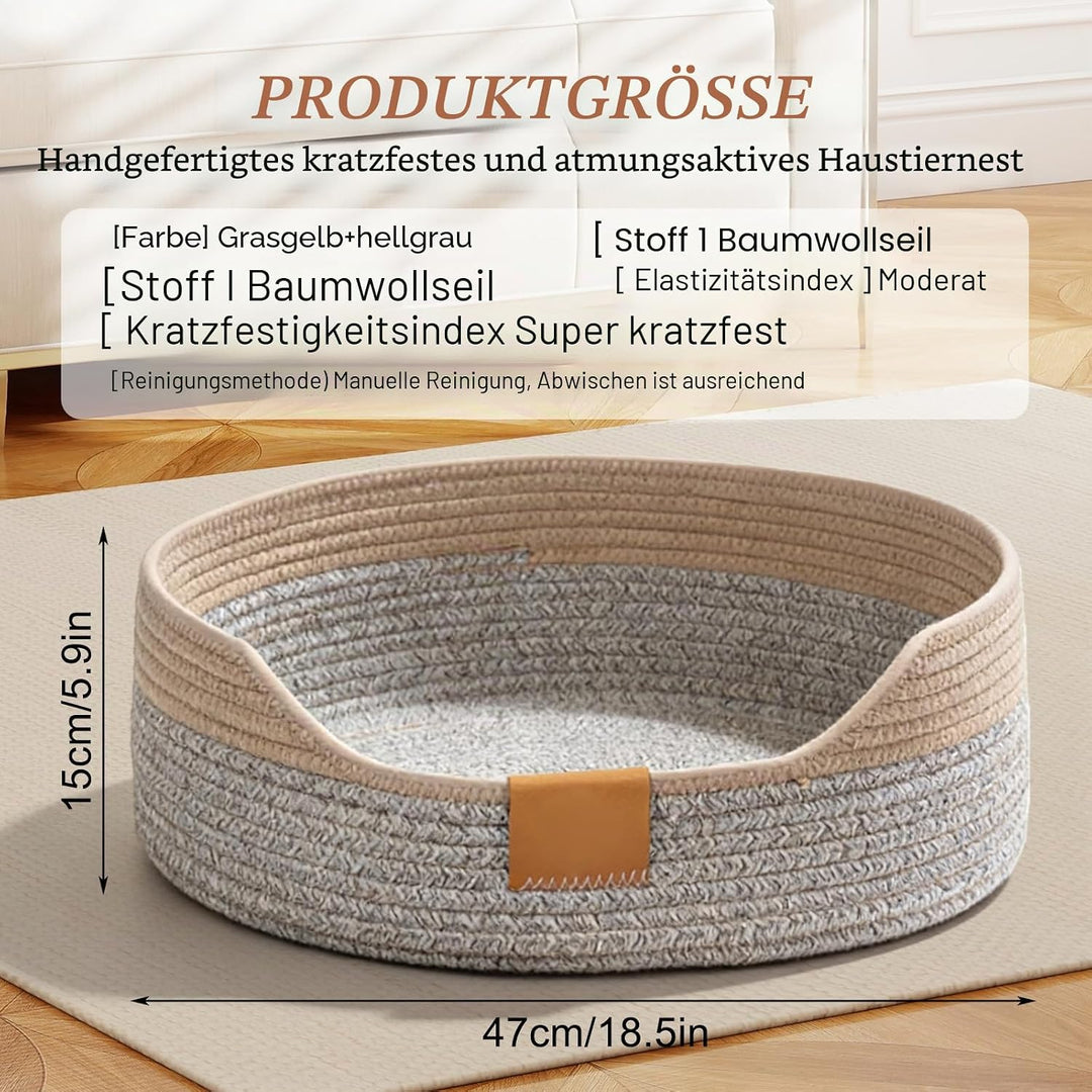 GOMETY Katzenbett Waschbar, 50x15cm Katzenkorb zum Schlafen aus Baumwollseilen, Rund Haustierbett, B