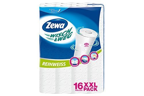3 x Haushaltstücher/Papiertücher ZEWA wisch + weg (Reinweiss / 16 Rollen) XXL PACK Extra gross, Extr