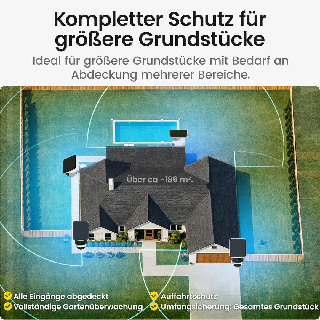 aosu T2 Pro 3K Überwachungskamera Aussen, 4er-Kit Cam, 360° PTZ &amp; KI | Dual-Kamera, 8x Zoom, Farb-Na