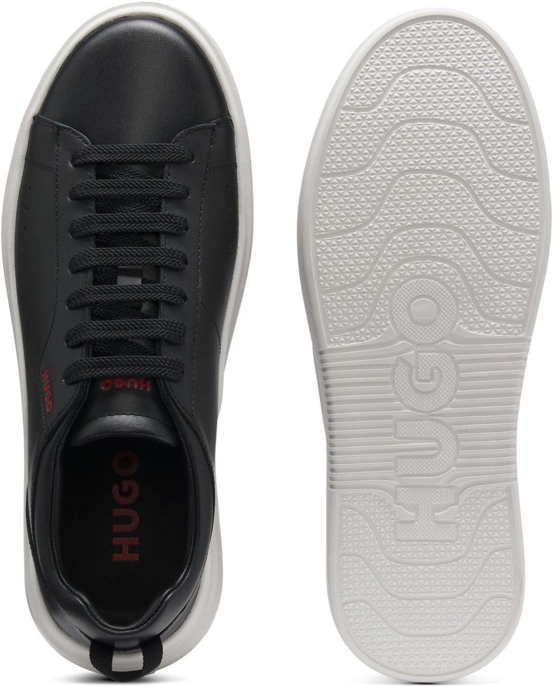 HUGO Herren Blake Tenn Sneakers aus Glattleder mit kontrastfarbenem Branding Grösse 40 EU Schwarz, 4