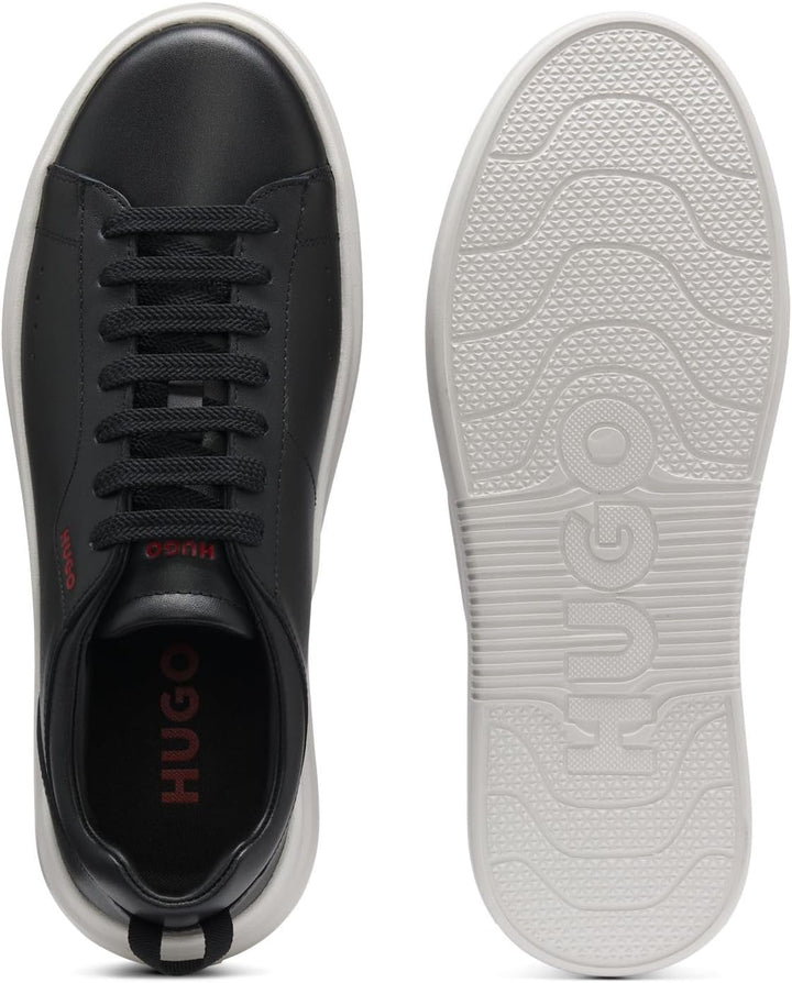 HUGO Herren Blake Tenn Sneakers aus Glattleder mit kontrastfarbenem Branding Grösse 39 EU Schwarz, 3