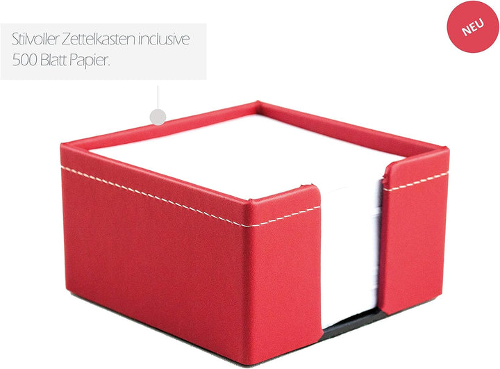 DELMON VARONE - Zettelkasten aus „EcoAppleLeather“ in Rot, Zettelbox aus Recycled Öko Apfel Leder in