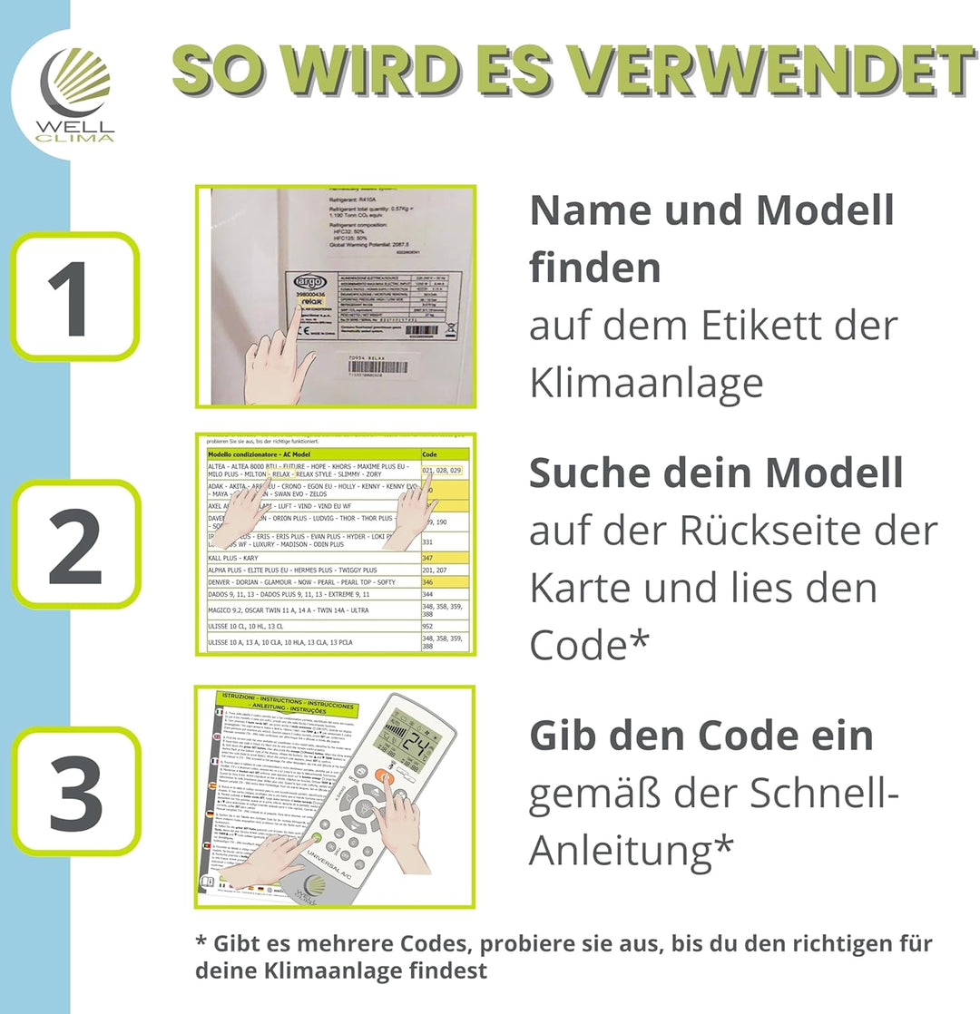 Wellclima® Fernbedienung für tragbare Klimageräte kompatibel mit Argo – funktioniert mit über 50 Mod