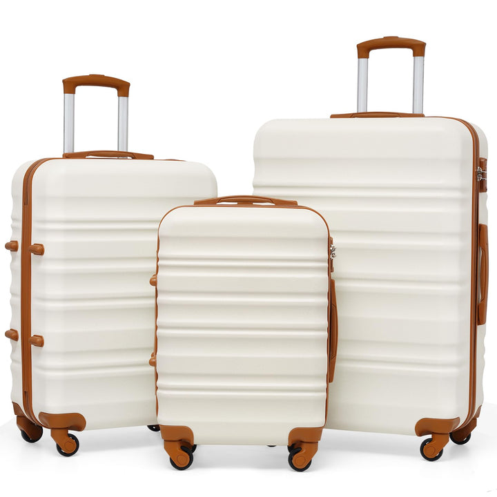 COOLIFE Hartschalen-Koffer Trolley Rollkoffer Reisekoffer mit TSA-Schloss und 4 Rollen (Weiss/Braun,