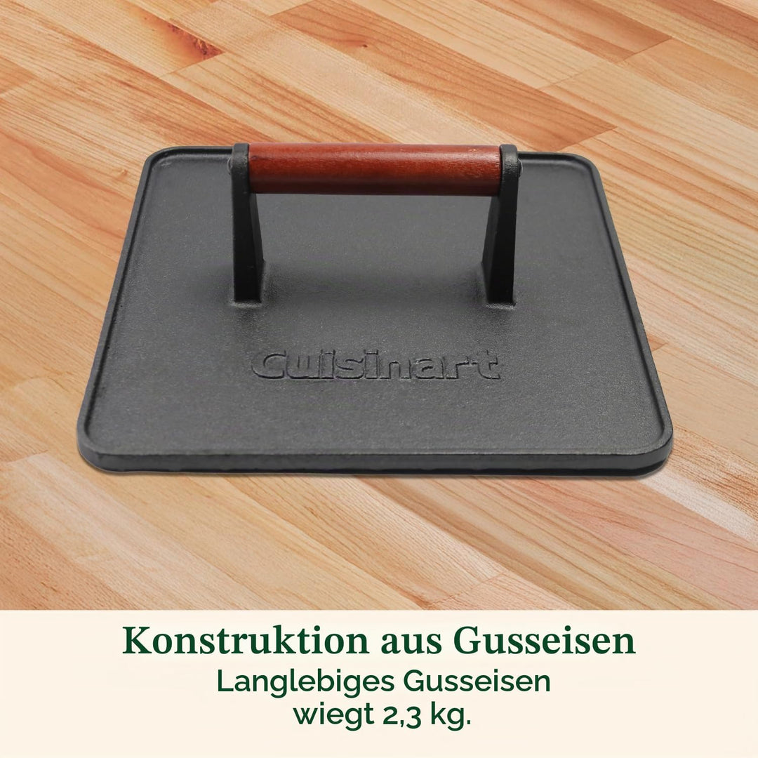Cuisinart XL Gusseisen-Grillpresse, 25,4 x 25,4 cm, robuste Antihaft-Burger-Steakpresse mit Holzgrif