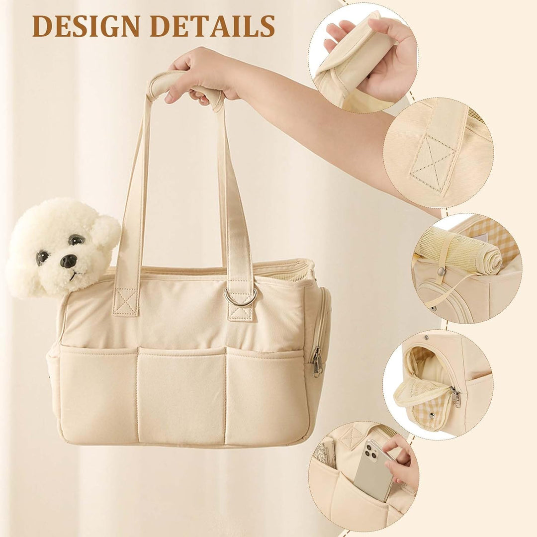 Dokeno Transporttasche für kleine Hund Katze bis 8kg, Hundetransportbox faltbar für Reise & Auto, At