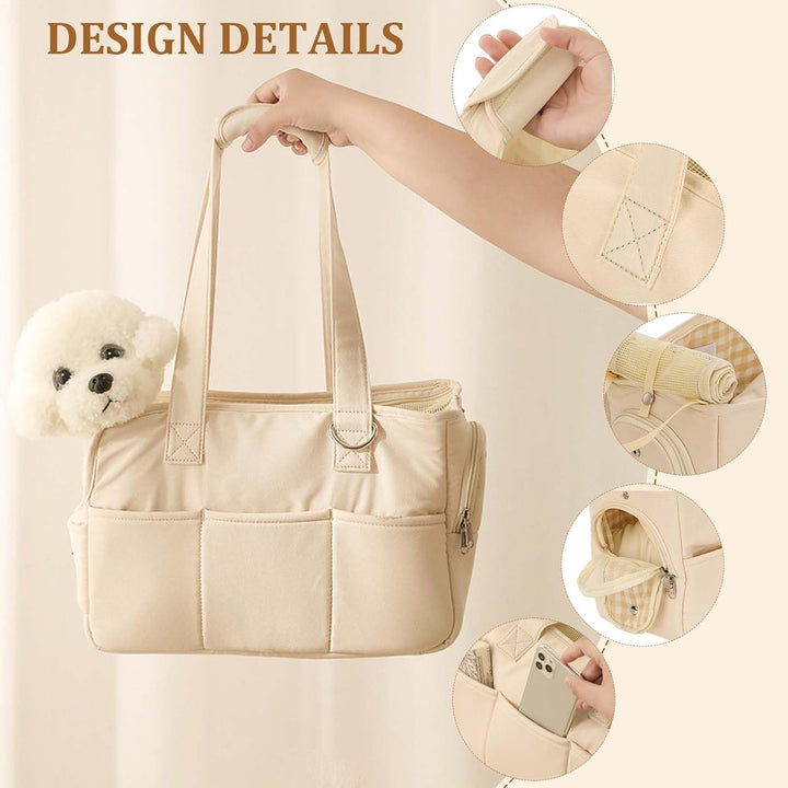 Dokeno Transporttasche für kleine Hund Katze bis 8kg, Hundetransportbox faltbar für Reise & Auto, At