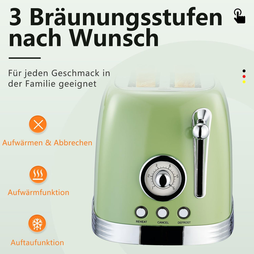Wiltal Toaster 2 Scheiben, Toaster Retro, Toaster mit Brötchenaufsatz, Toaster mit Deckel aus Edelst