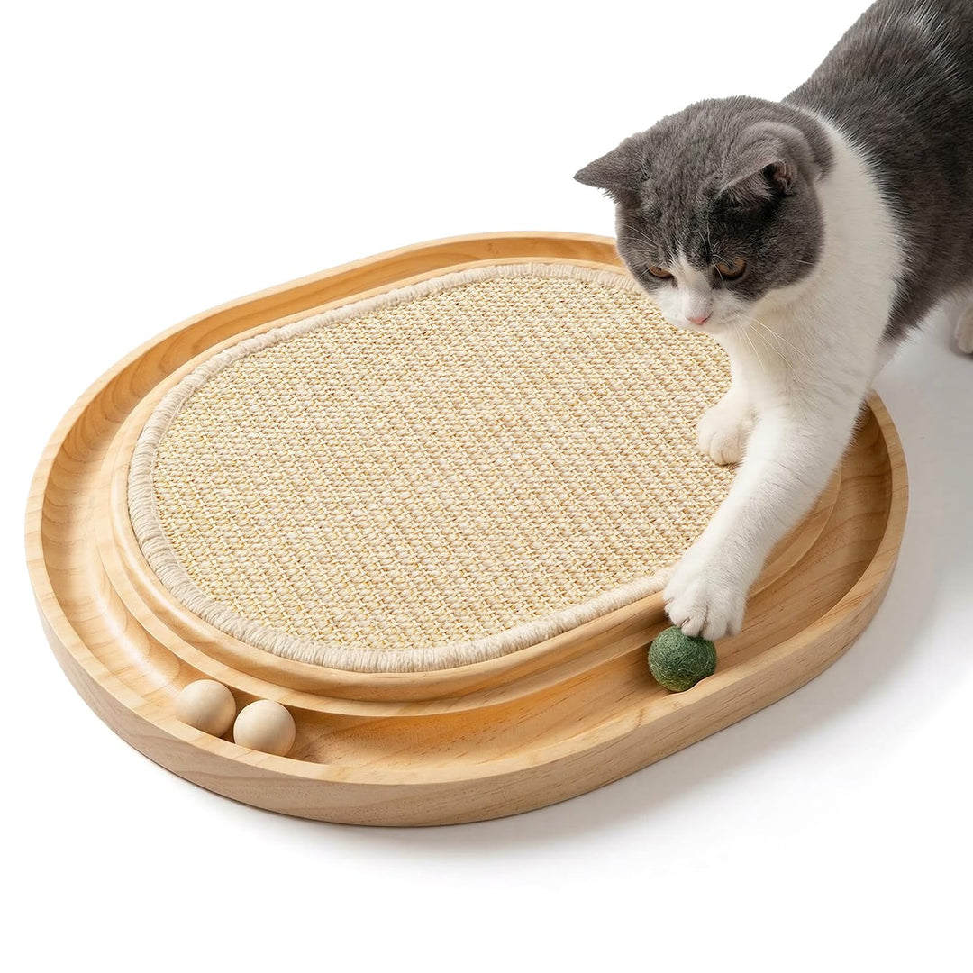 Kratzbrett Katze 43x33x3cm, 2-IN-1 Katzen Spielzeug, Massives Kiefernholz &amp; Natürliche Sisal Pad &amp; K