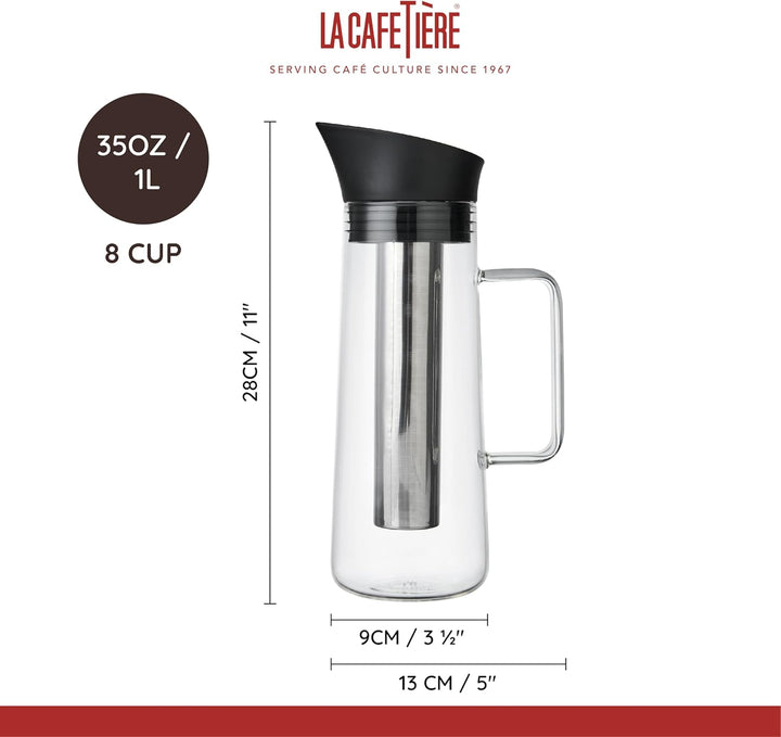 La Cafetière Kaffeebereiter zum Kaltbrühen, mit Netzfilter, spülmaschinenfest, Krugdeckel mit Ausgie
