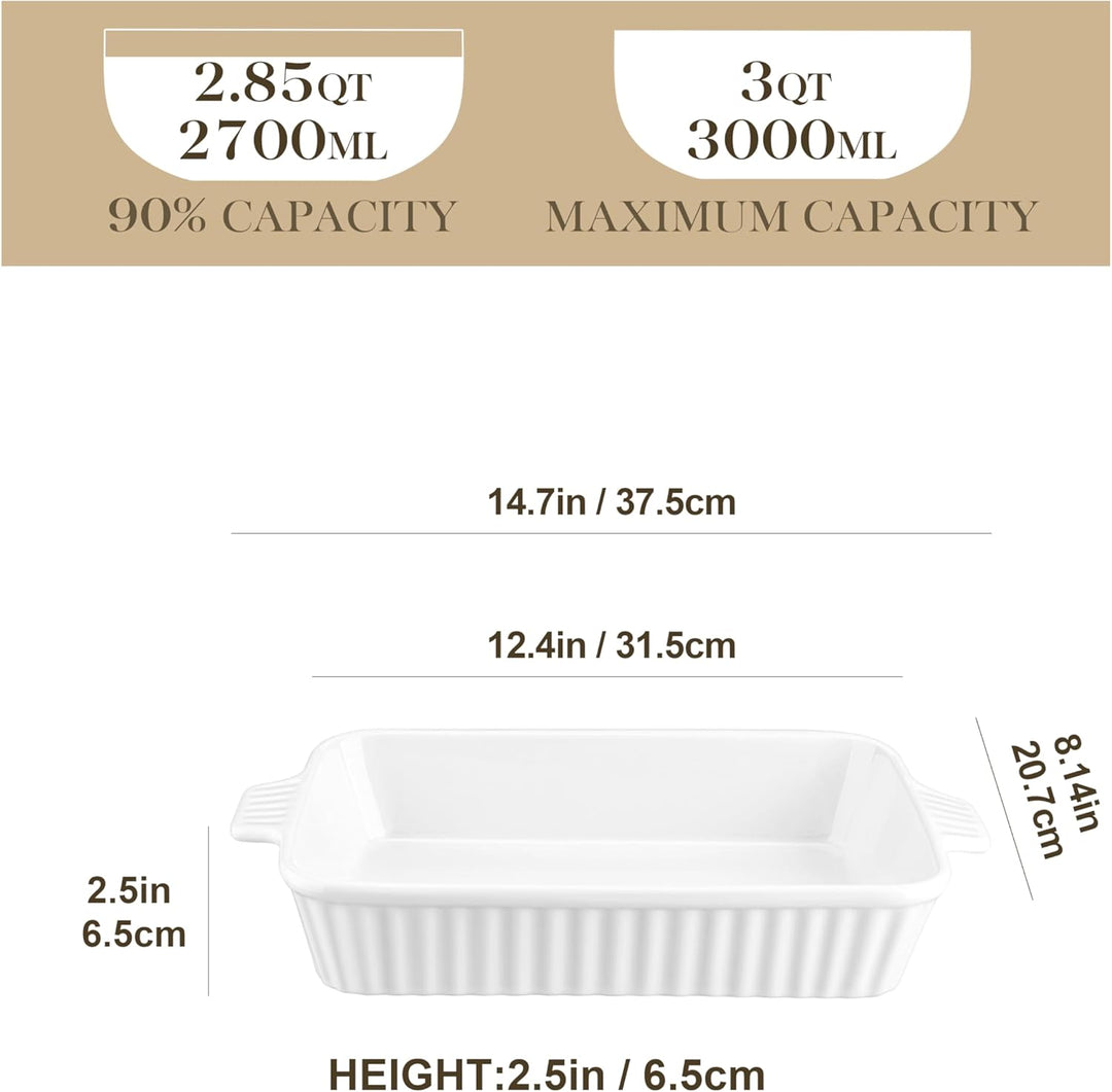 MALACASA, Serie Bake.Bake, Auflaufform gross 37.5 cm mit 3 Liter für 4-6 Personen, Keramik Auflauffo