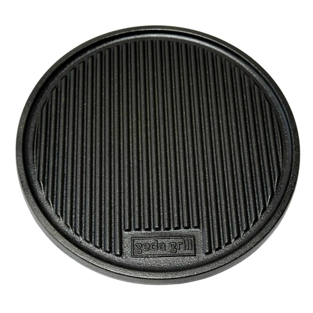 GEDA Grill Gusseisen Grillplatte, Wendeplatte rund 32,5 cm, Doppelseitig verwenbar, Plancha, Univesa
