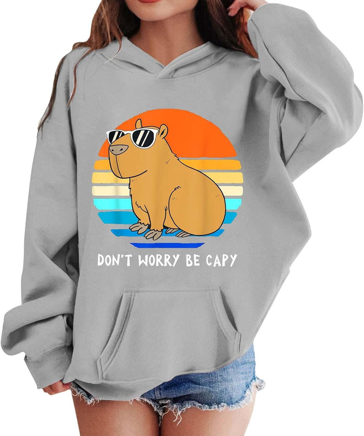Kapuzenpullover für Mädchen mit Capybara Druck Langarm Hoodie mit Tasche Bequemer Winterstyle für Te
