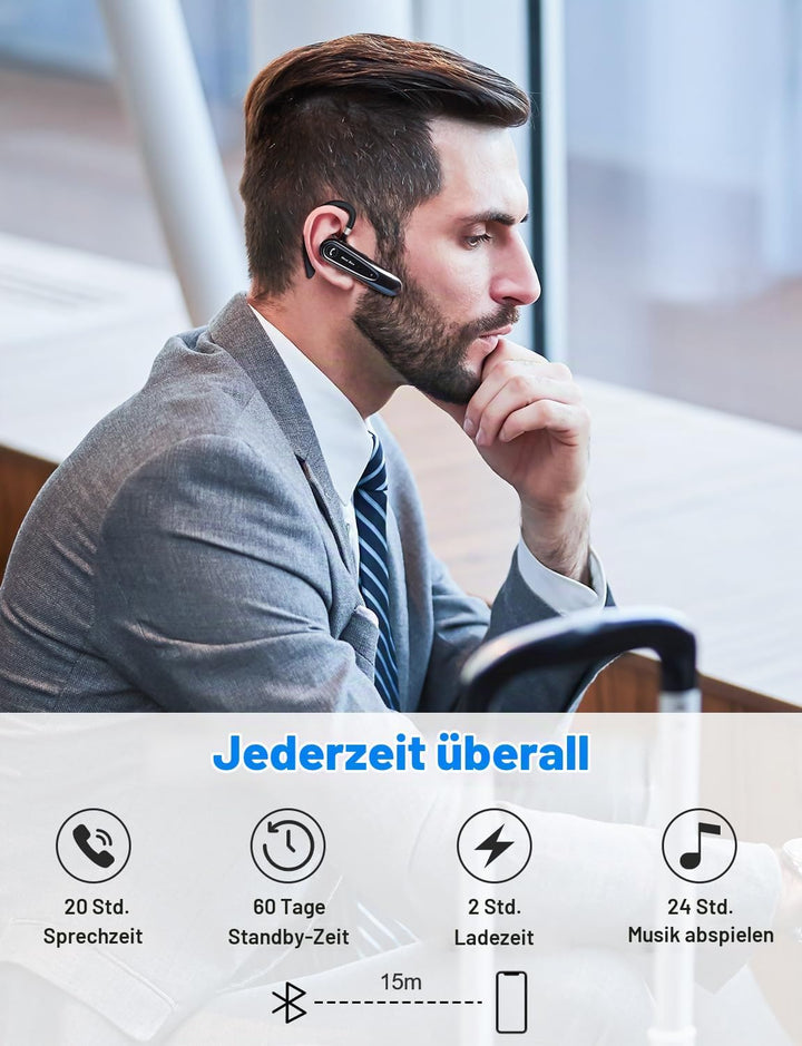 New Bee Bluetooth Headset Wireless Freisprech Telefon mit Dual Mic V5.0 Freisprech-Bluetooth-Ohrhöre