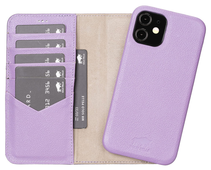 Solo Pelle Lederhülle kompatibel für iPhone 12/12 Pro in 6.1 Zoll abnehmbare Hülle (2in1) inkl. Kart