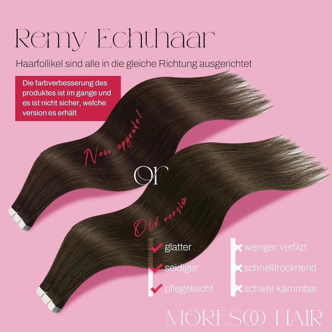 Moresoo Invisible Tape Extensions Echthaar 60 cm Tape in Haarverlängerungen Klebe Extensions Echthaa