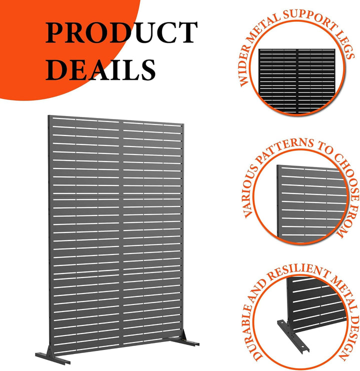 GarveeTech Paravent Outdoor, 120x180cm Freistehender Sichtschutz aus Stahl, Windschutz für Terrasse