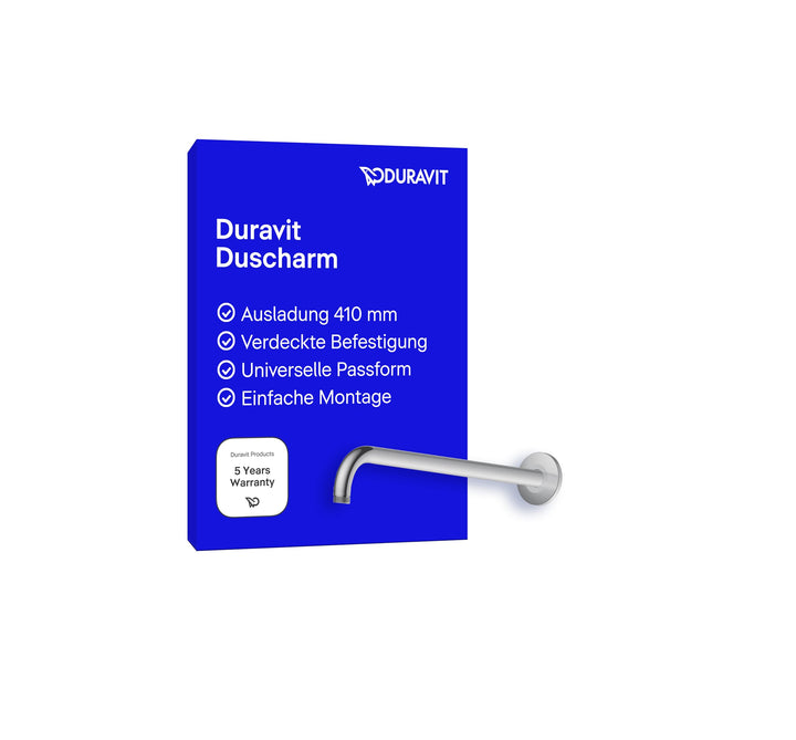 Duravit Universal Duscharm, Duscharmatur Wandbefestigung, Brausearm 410 mm, Duschbrause rund, Chrom