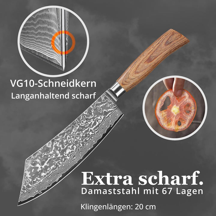 Wakoli EDIB Pro Premium BBQ- und Blockmesser mit 20 cm Klinge gefertigt aus 67 Lagen echtem Damastst