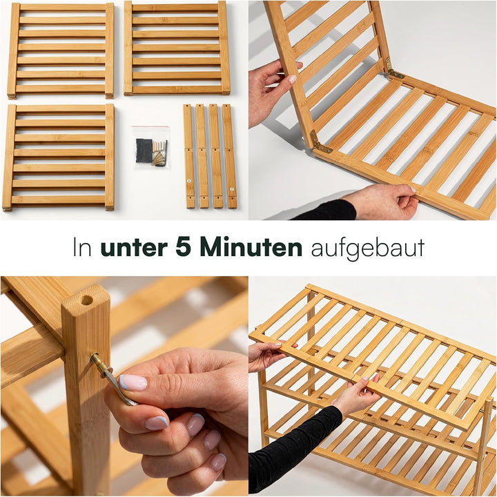 Schuhregal aus Bambus, Schuhablage mit 3 Ebenen, 68 x 28 x 46 cm, Erweiterbar Stapelbar, Schuhschran