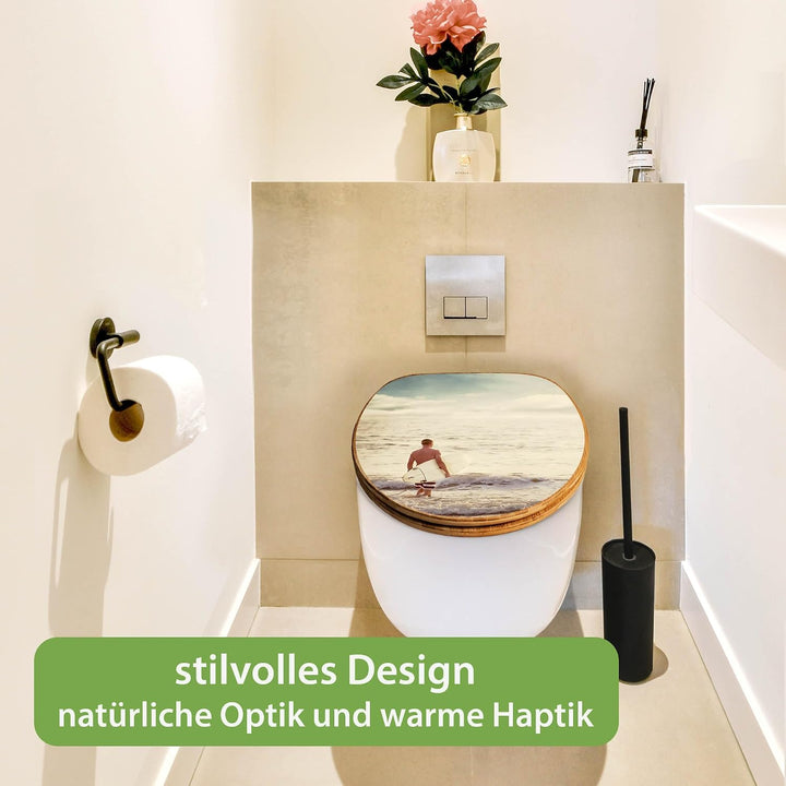 banjado Design WC Sitz Bambus Absenkautomatik 45,8x37,5cm - Toilettendeckel mit Absenkautomatik Holz