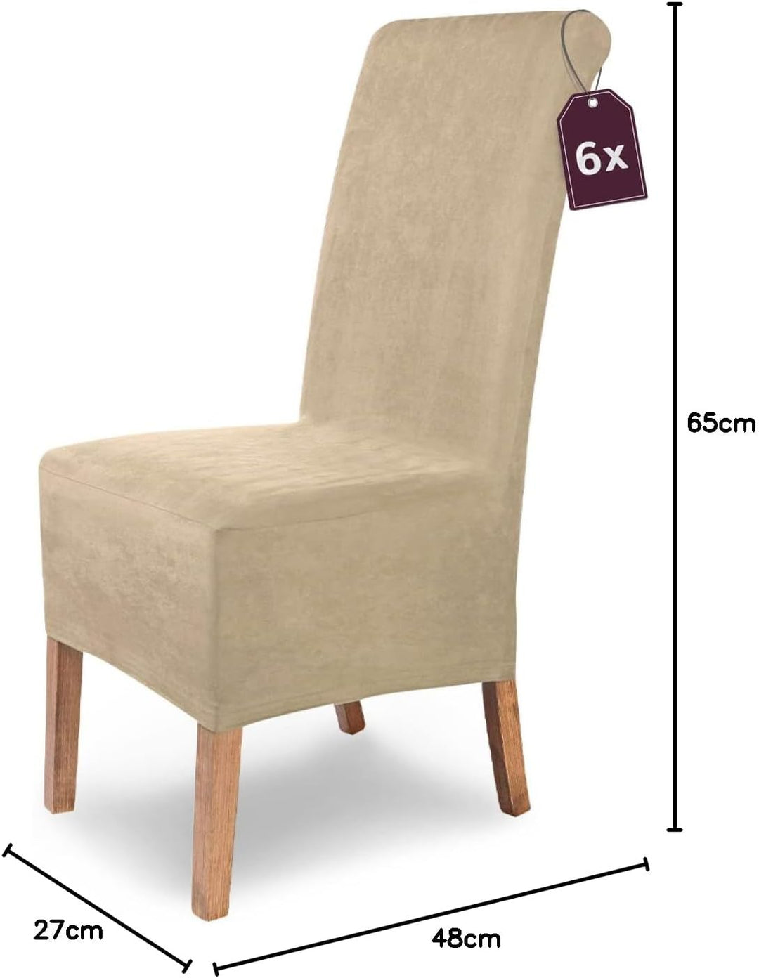 SCHEFFLER-Home Stuhlhussen 6er Set Leon Beige-Stein/elastische Wildleder Hussen für Stühle/Robustes