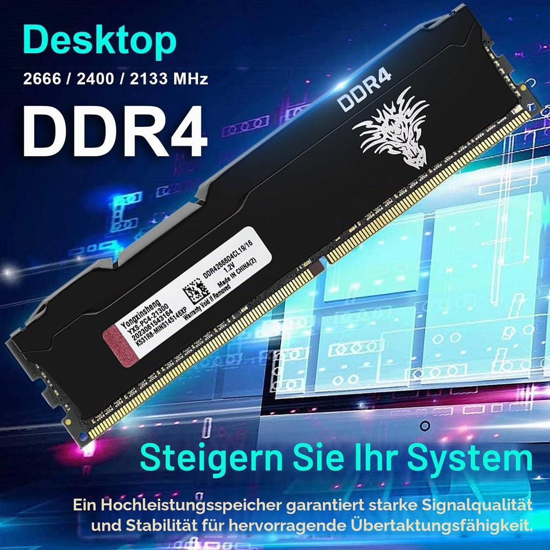 DDR4 2666MHz 64GB Kit (16GBx4) Desktop RAM PC4-21300 UDIMM Non-ECC Unbuffered 1.2V 288-Pin CL19 PC C