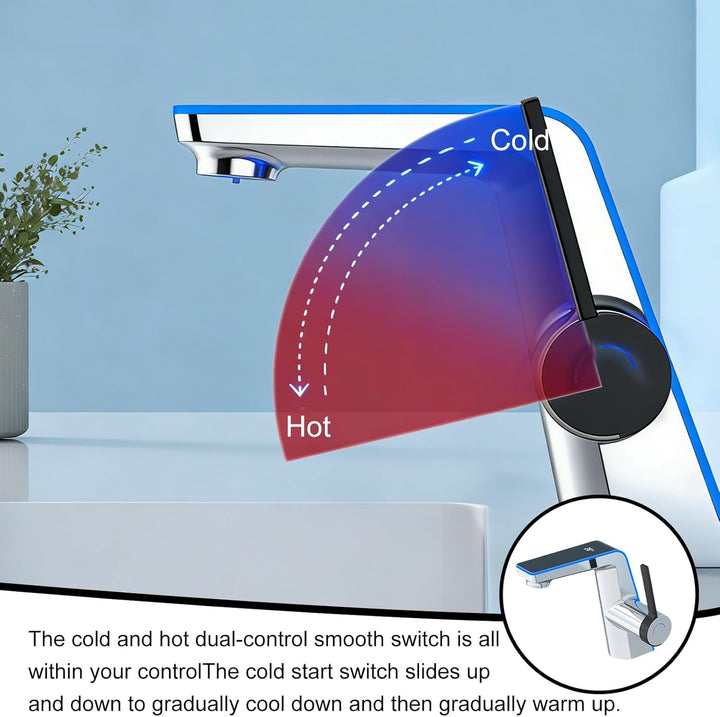 Wasserhahn Bad mit LED-Temperaturanzeige, Waschtischarmatur Badarmatur Einhebelmischer 2 Strahlarten
