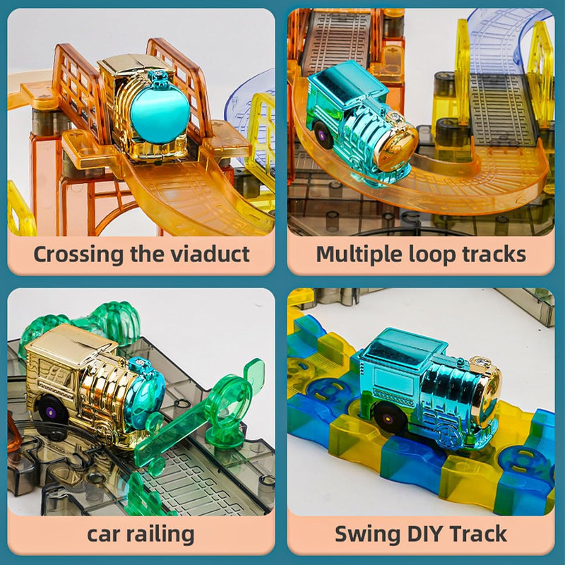 LZDMY Autorennbahn Elektrische Eisenbahn Spielzeug ab 3 Jahre, 76 PCS Auto Rennstrecke Zug Set mit S