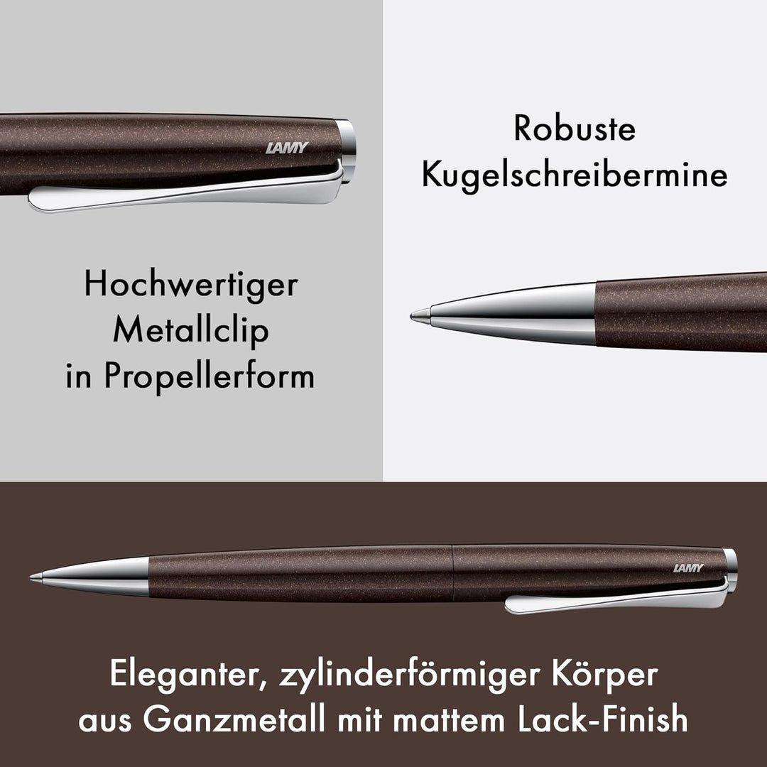 LAMY studio Premium Kugelschreiber 269 aus Edelstahl in mattem Lack-Finish, propellerförmige Clip-Dr