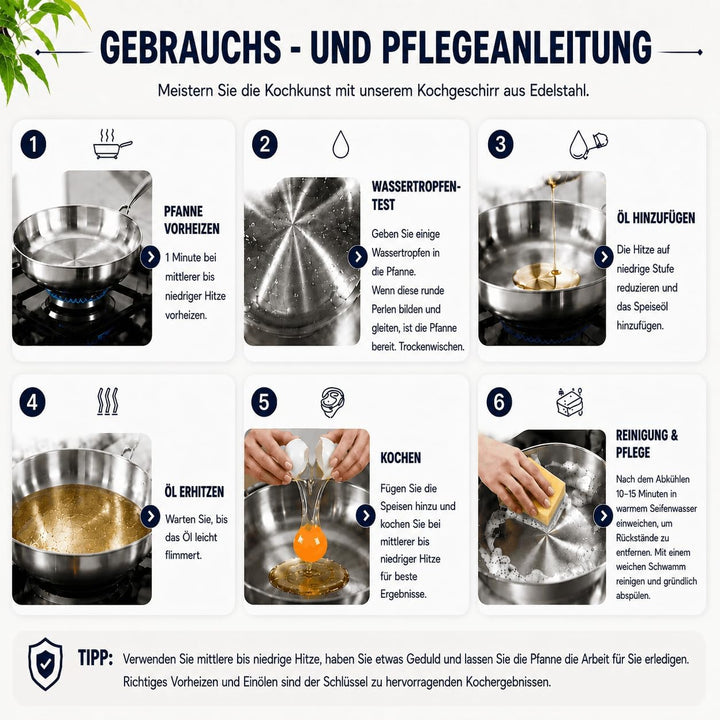 Edelstahlpfanne 30 cm, Durchgehend 3-lagig (3 mm) Bratpfanne | Unbeschichtet, Energieeffizient, für