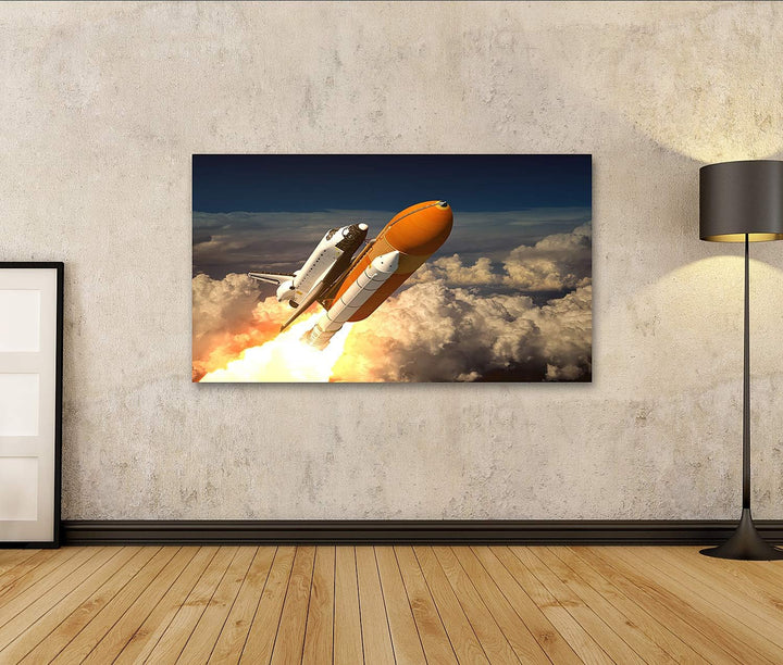 islandburner Bild auf Leinwand Space Shuttle In Den Wolken 3D Szene Bilder Wandbilder Poster Leinwan