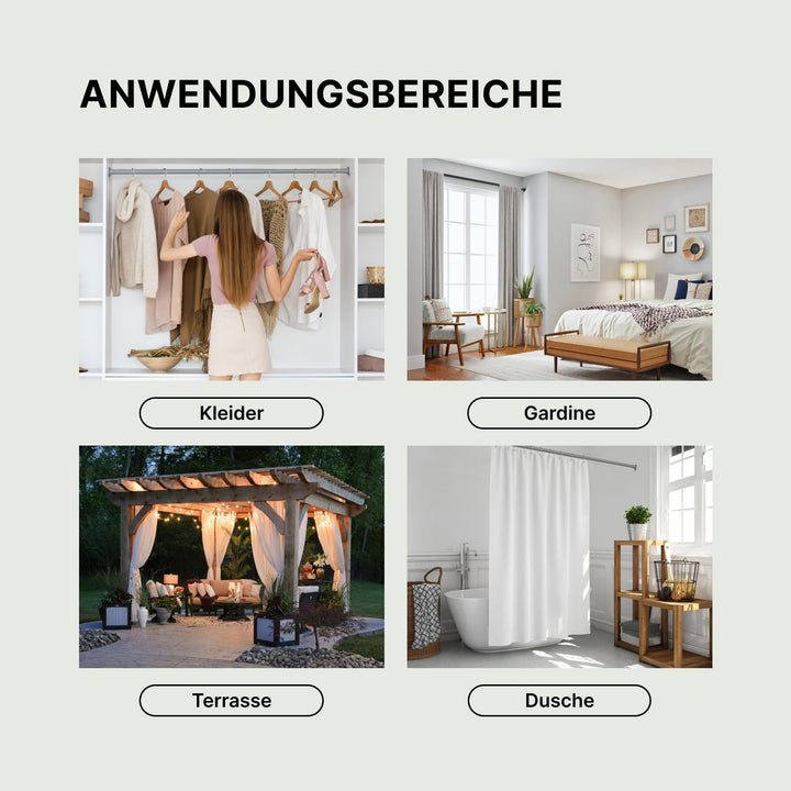 𝐌𝐄𝐈𝐒𝐄𝐍𝐁𝐄𝐑𝐆 Gardinenstange ohne Bohren - Grau Teleskopstange Vorhang | Duschstange, Spannstange (70-1