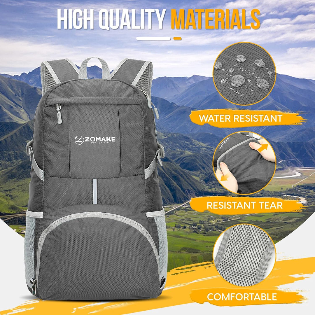 ZOMAKE 35 L Leicht Faltbarer Rucksack Packbare Backpacks, Kleiner Rucksäcke Wanderrucksack Wasserdic