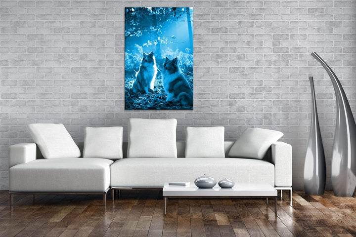 deyoli zwei treue Collies im Wald Format 80x60 Effekt: Monocrome Blau als Leinwandbild, Motiv fertig
