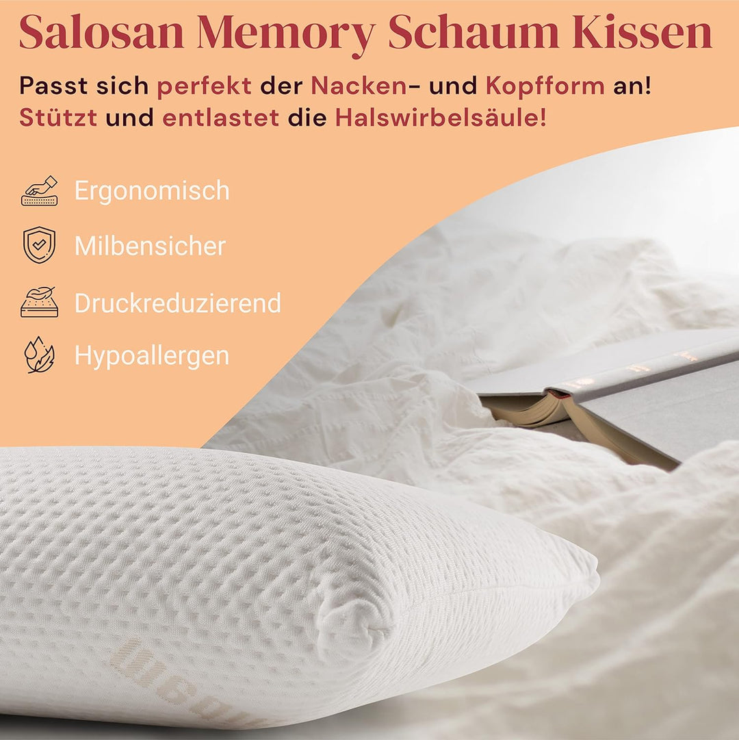 Salosan® Orthopädisches Kopfkissen Viscokissen 80 x 40 X 12 cm - Nackenkissen - Visco Memory Schaum