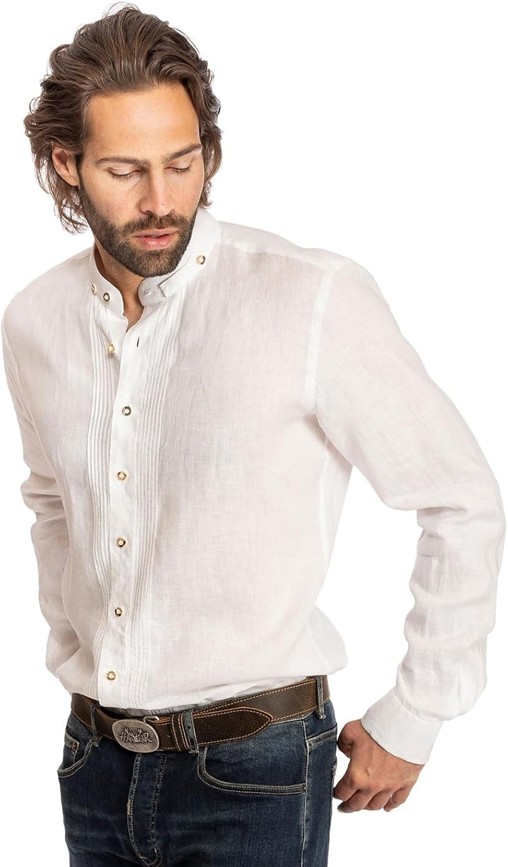 Almsach Herren Stehkragenhemd 175LI L Weiss, L Weiss